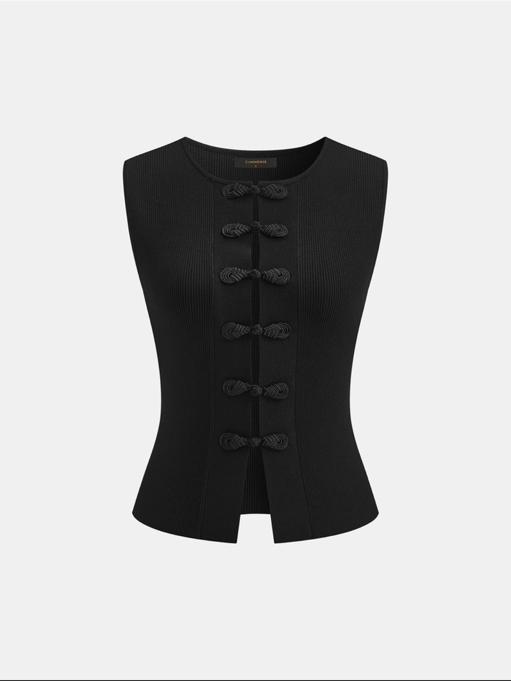 Commense Black Sleeveless Frog-Button Knit Tank - NWT
